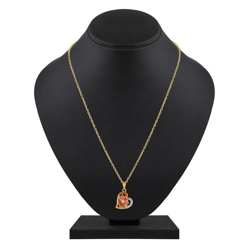Mahi Gold Plated Orange Meenakari Work and Crystals Floral Heart Necklace Pendant for Women (PS1101879GOrg)