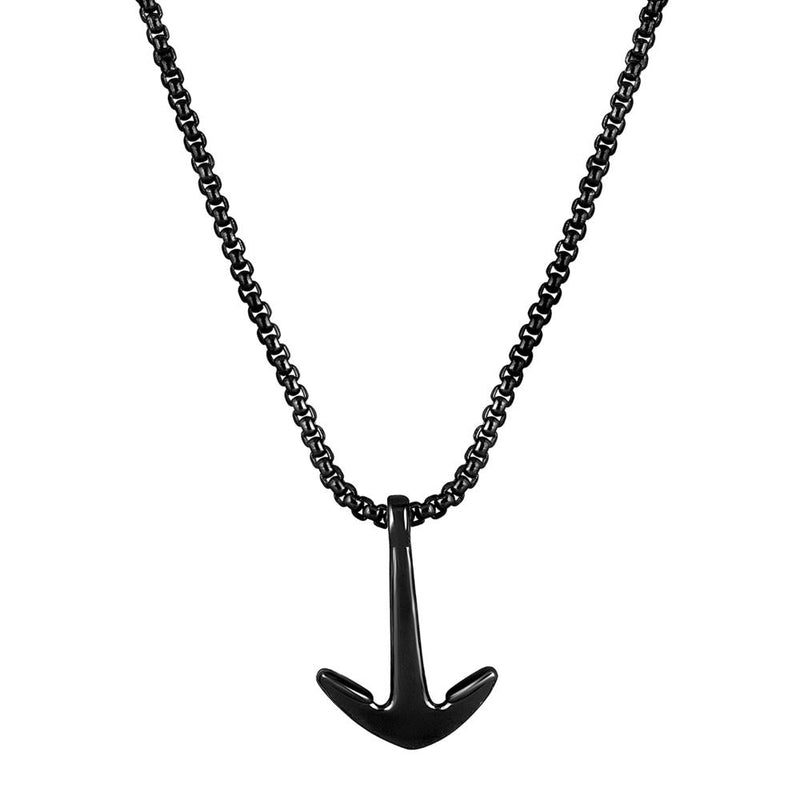 Mahi Black Plated Unisex Ship Anchor Necklace Pendant with Box Chain (PS1101881B)