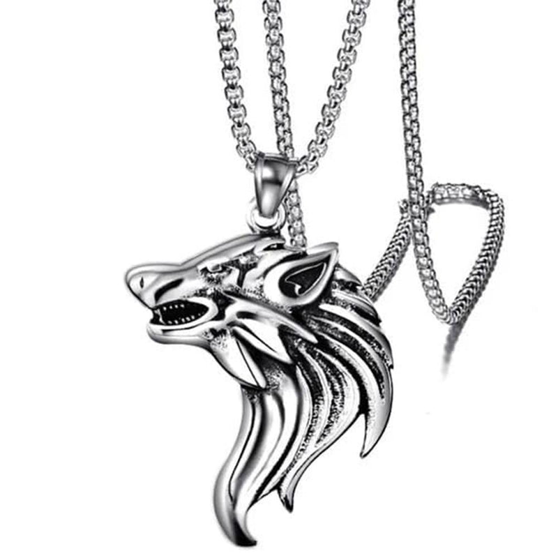 Mahi Oxidised Rhodium Plated Wolf-Shaped Pendant Necklace with Chain for Men (PS1101884R)