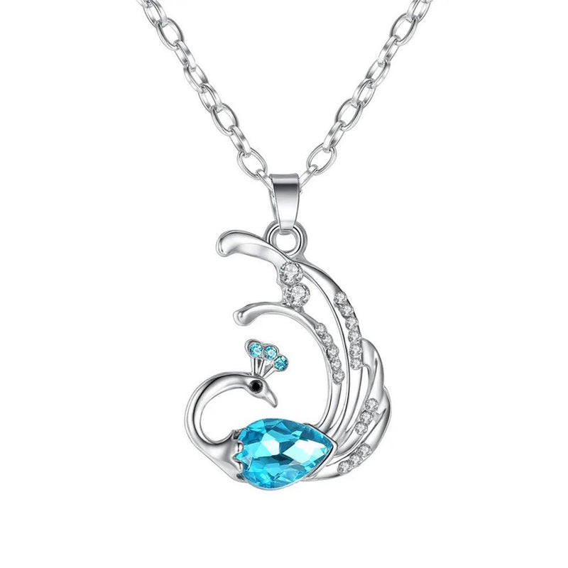 Mahi Dancing Peacock Shaped-Pendant Necklace with Aqua Blue and White Crystals for Women  (PS1101885R)