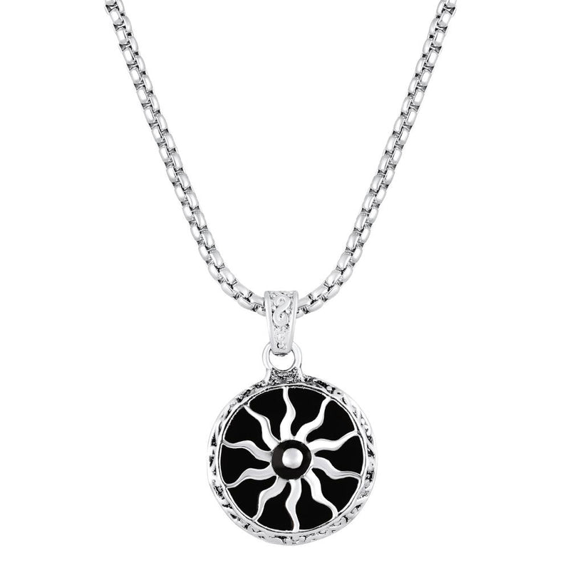 Mahi Black Meenakari Work Sun Pendant Locket Necklace for Men and Women (PS1101908R)