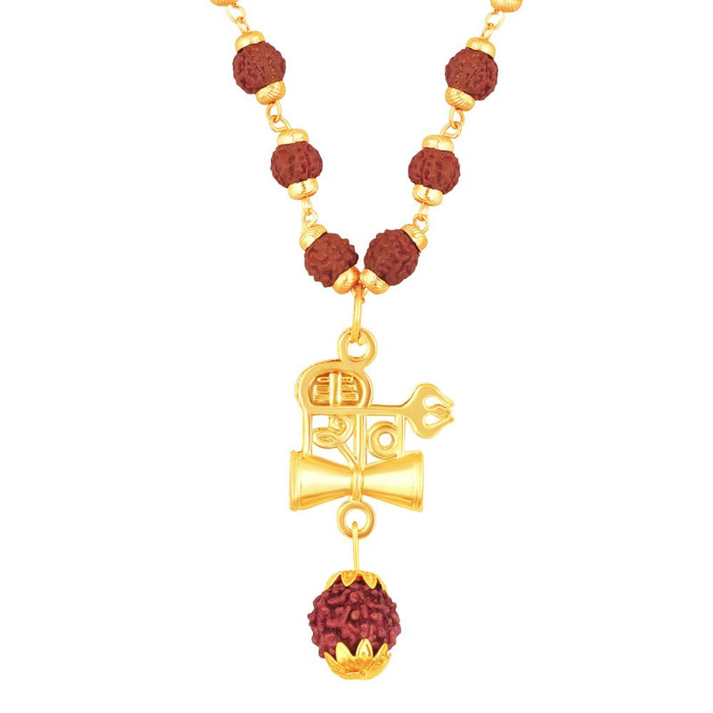 Mahi Lord Shiv Engraved with Trishul and Damru Religious Rudraksha Pendant for Men and Women (PS1101910G)