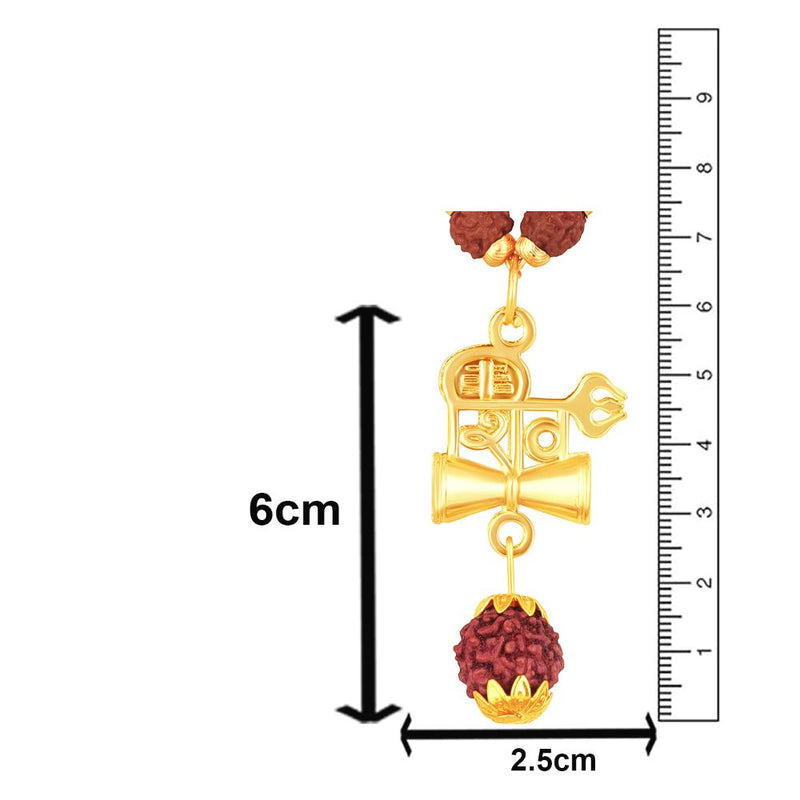 Mahi Lord Shiv Engraved with Trishul and Damru Religious Rudraksha Pendant for Men and Women (PS1101910G)