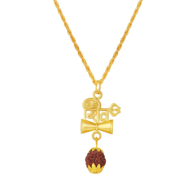 Mahi Lord Shiv Engraved with Trishul and Damru Religious Rudraksha Pendant for Men and Women (PS1101911G)