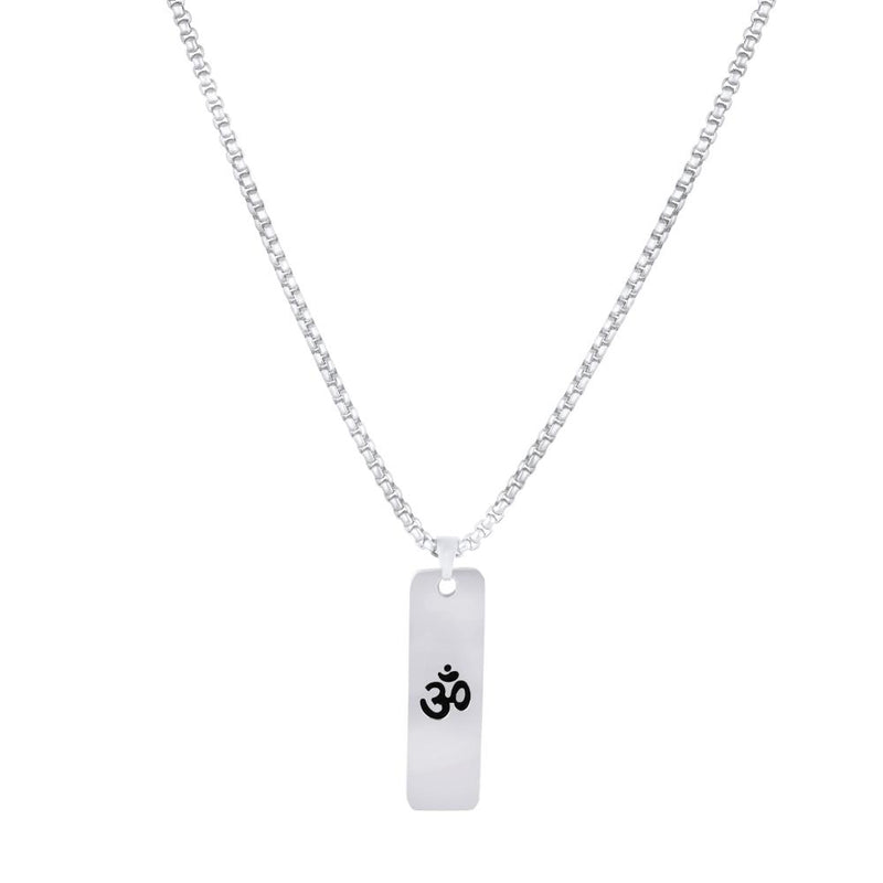 Mahi Rhodium Plated Lord "Om " Engraved Dual Side Unisex Locket Pendant with Chain f(PS1101914R)