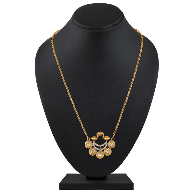 Mahi Traditional Chain Golden Vati Long Pendant Necklace with Crystals for Women (PS1101920G)