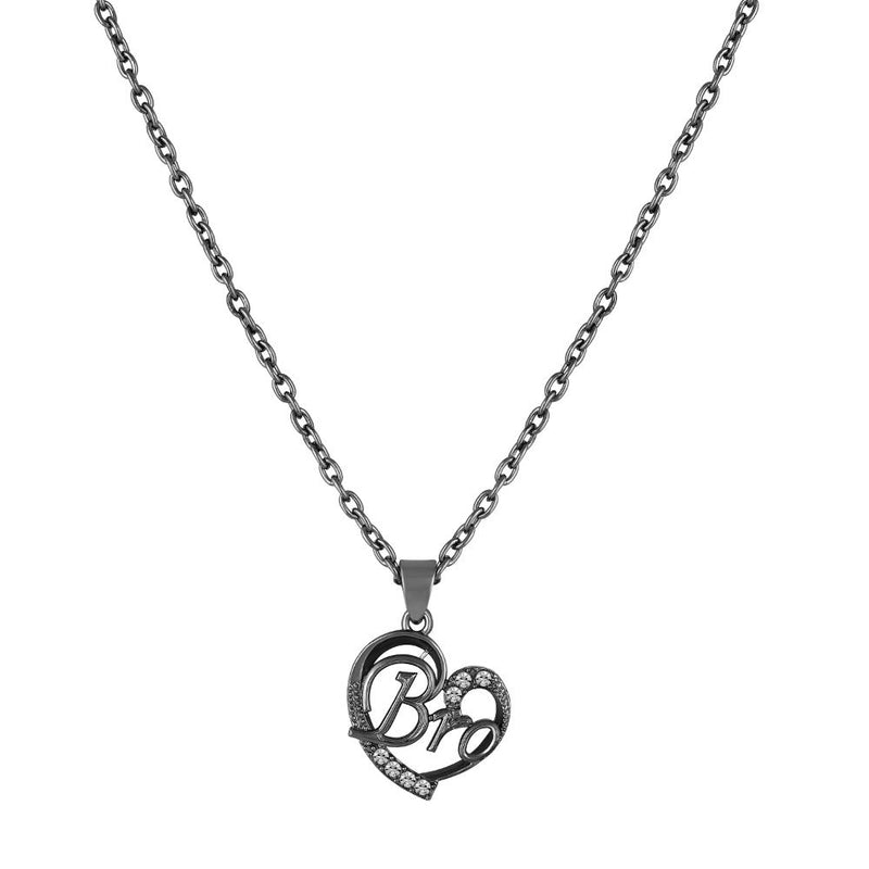 Mahi Bro Engraved in Heart Pendant Necklace with Chain for Brother (PS1101925B)