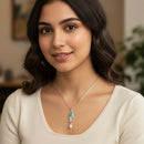 Mahi Peacock-Feather-Theme Meenakari Work Pendant Necklace for Women with Crystals and Pearl Drop (PS1101961R)