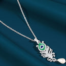 Mahi Peacock-Feather-Theme Meenakari Work Pendant Necklace for Women with Crystals and Pearl Drop (PS1101961R)