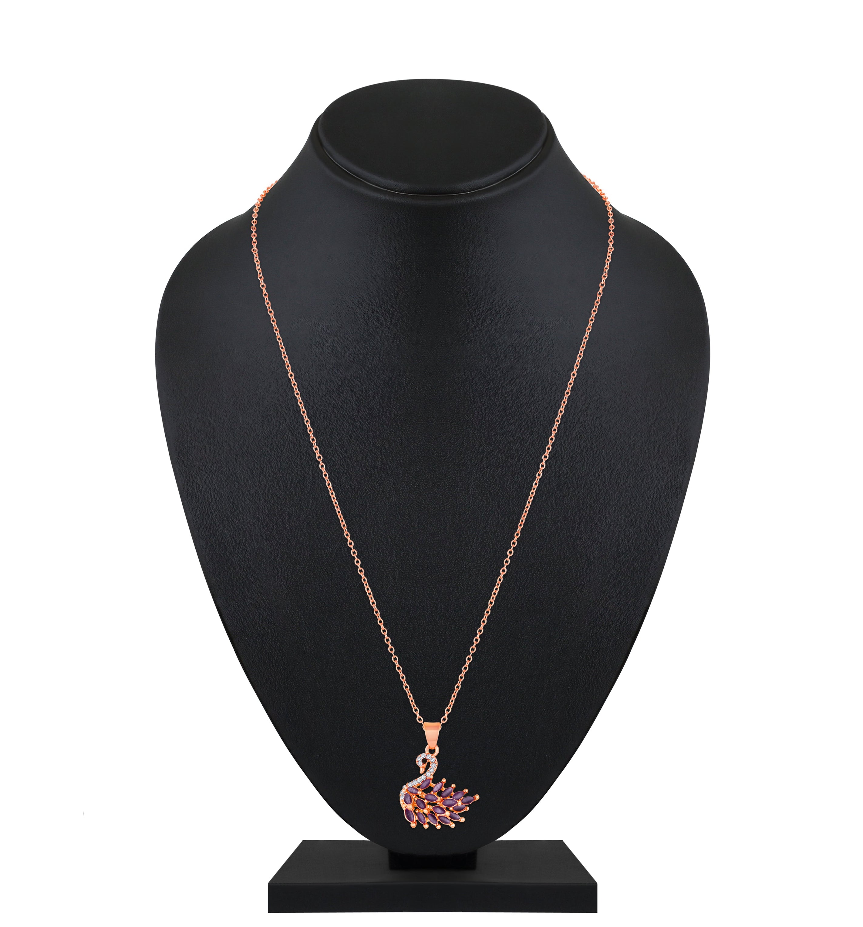 Mahi Swan-Shaped Pendant Necklace with Purple Monalisa Catseye Marquise Stones on Silver-Tone Chain | Elegant Daily & Party Wear for Women (PS1101963ZPur)