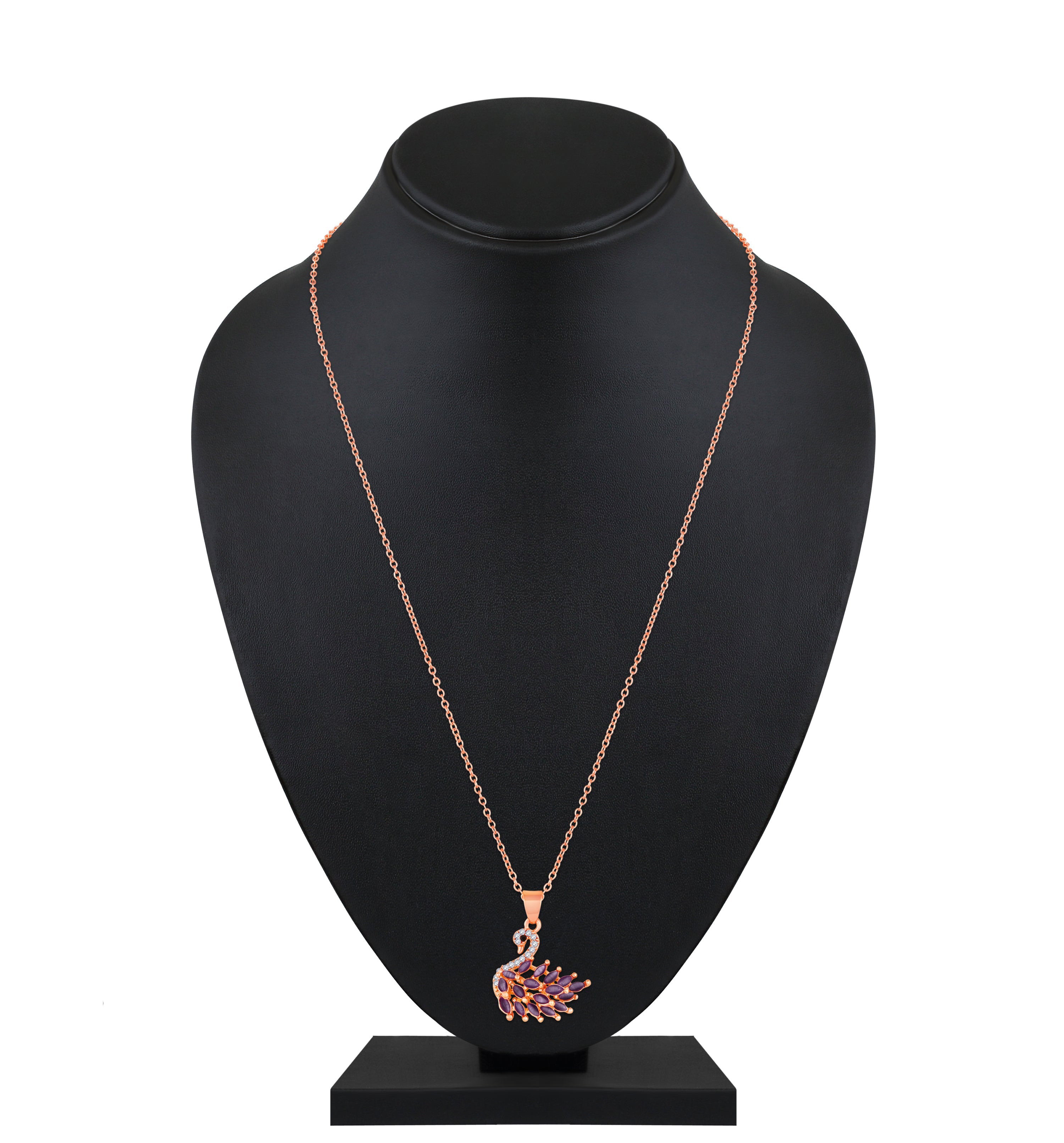 Mahi Swan-Shaped Pendant Necklace with Purple Monalisa Catseye Marquise Stones on Silver-Tone Chain | Elegant Daily & Party Wear for Women (PS1101963ZPur)