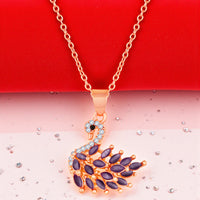 Mahi Swan-Shaped Pendant Necklace with Purple Monalisa Catseye Marquise Stones on Silver-Tone Chain | Elegant Daily & Party Wear for Women (PS1101963ZPur)