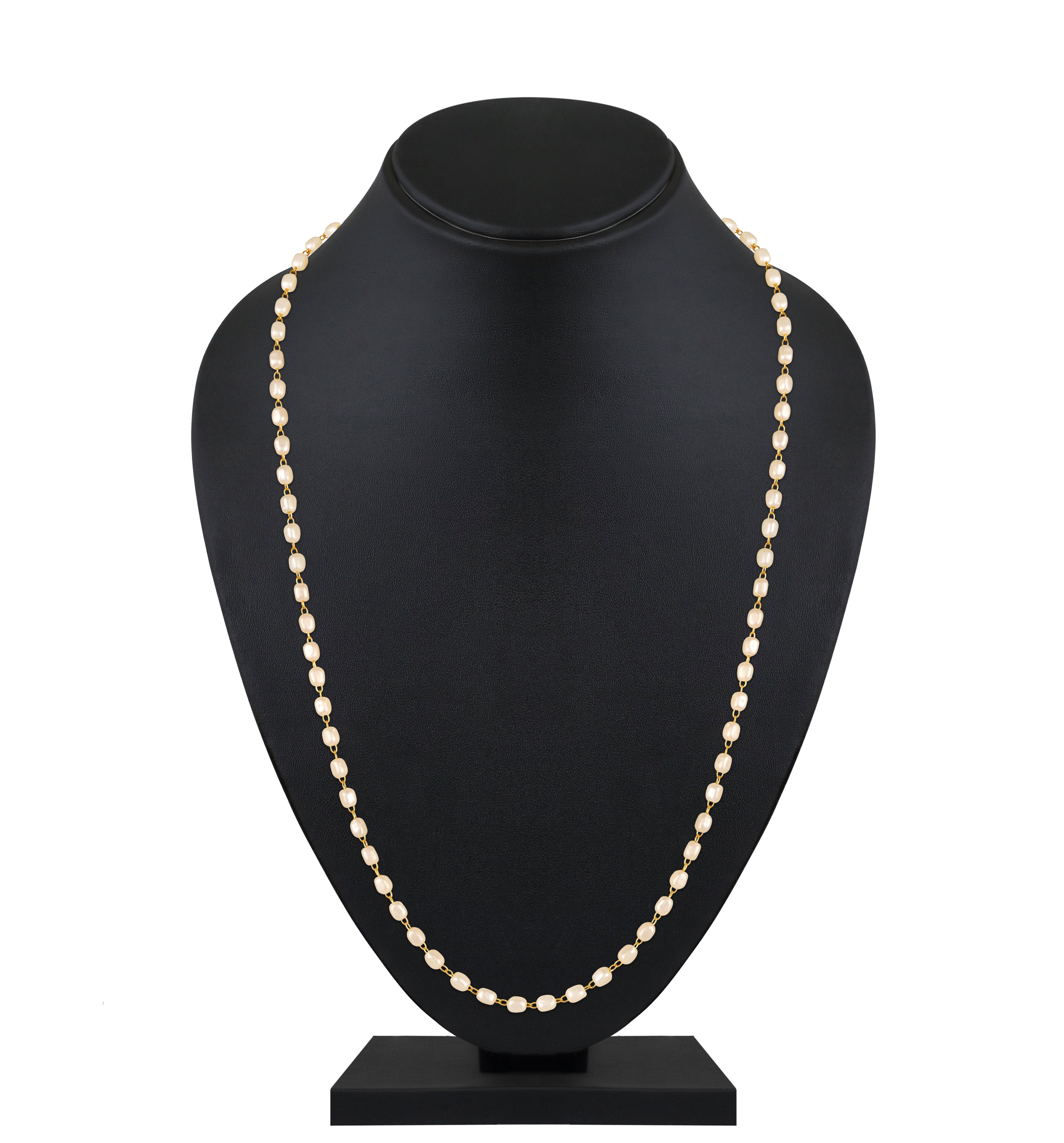 Mahi Lightweight Elegant White Artificial Pearl & Gold-Toned Necklace for Women (PS1101965G)
