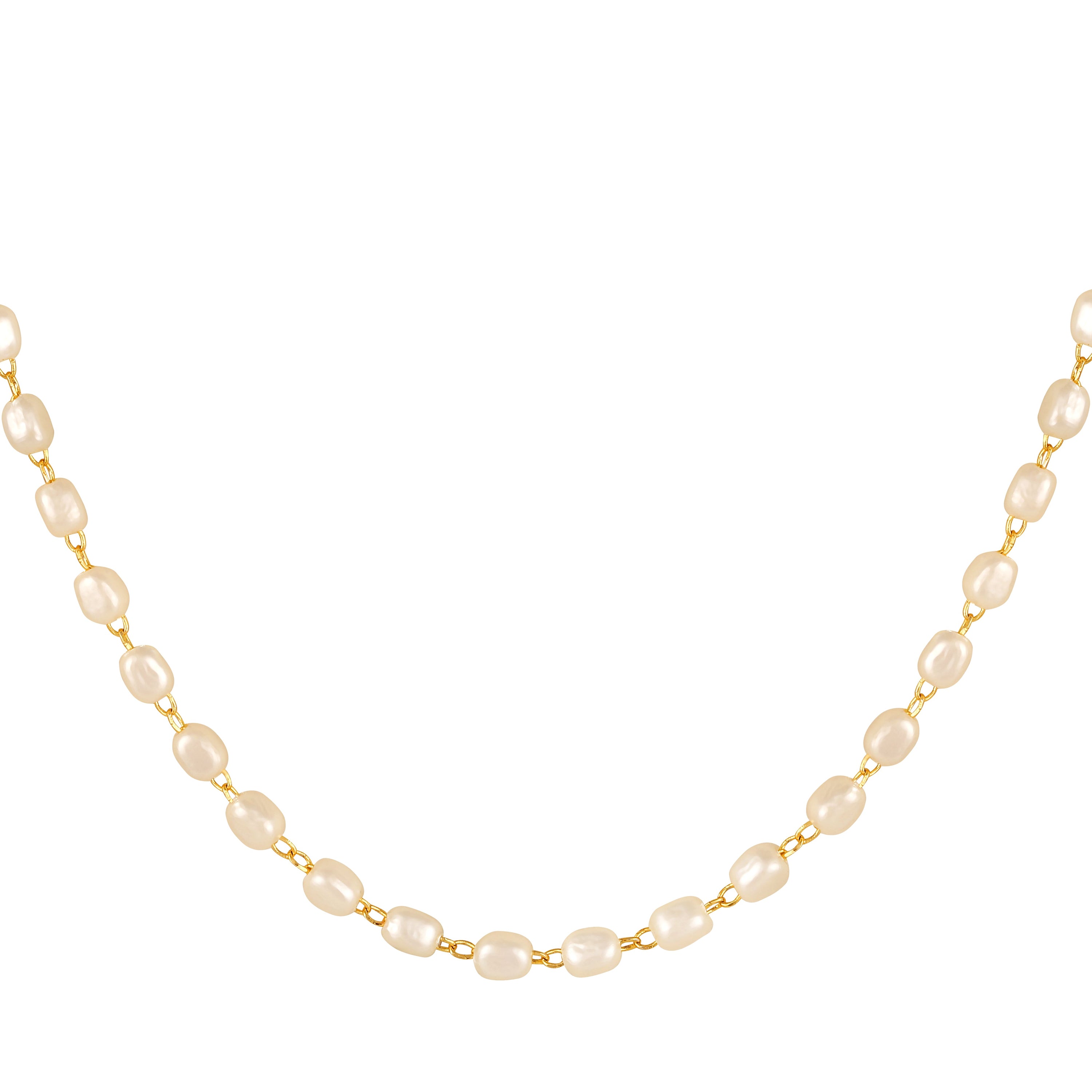 Mahi Lightweight Elegant White Artificial Pearl & Gold-Toned Necklace for Women (PS1101965G)
