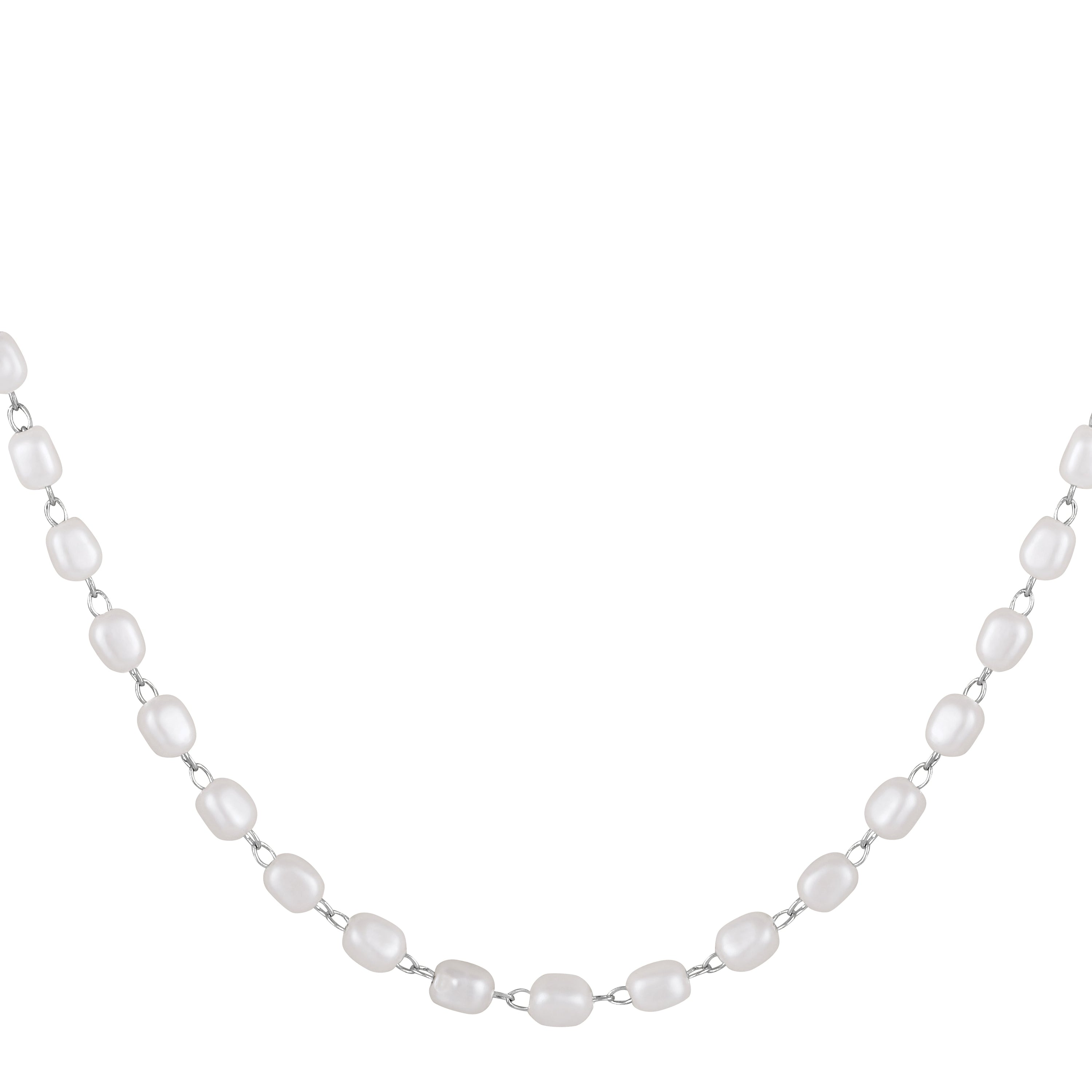 Mahi Lightweight Elegant White Artificial Pearl & Silver-Toned Necklace for Women (PS1101966R)