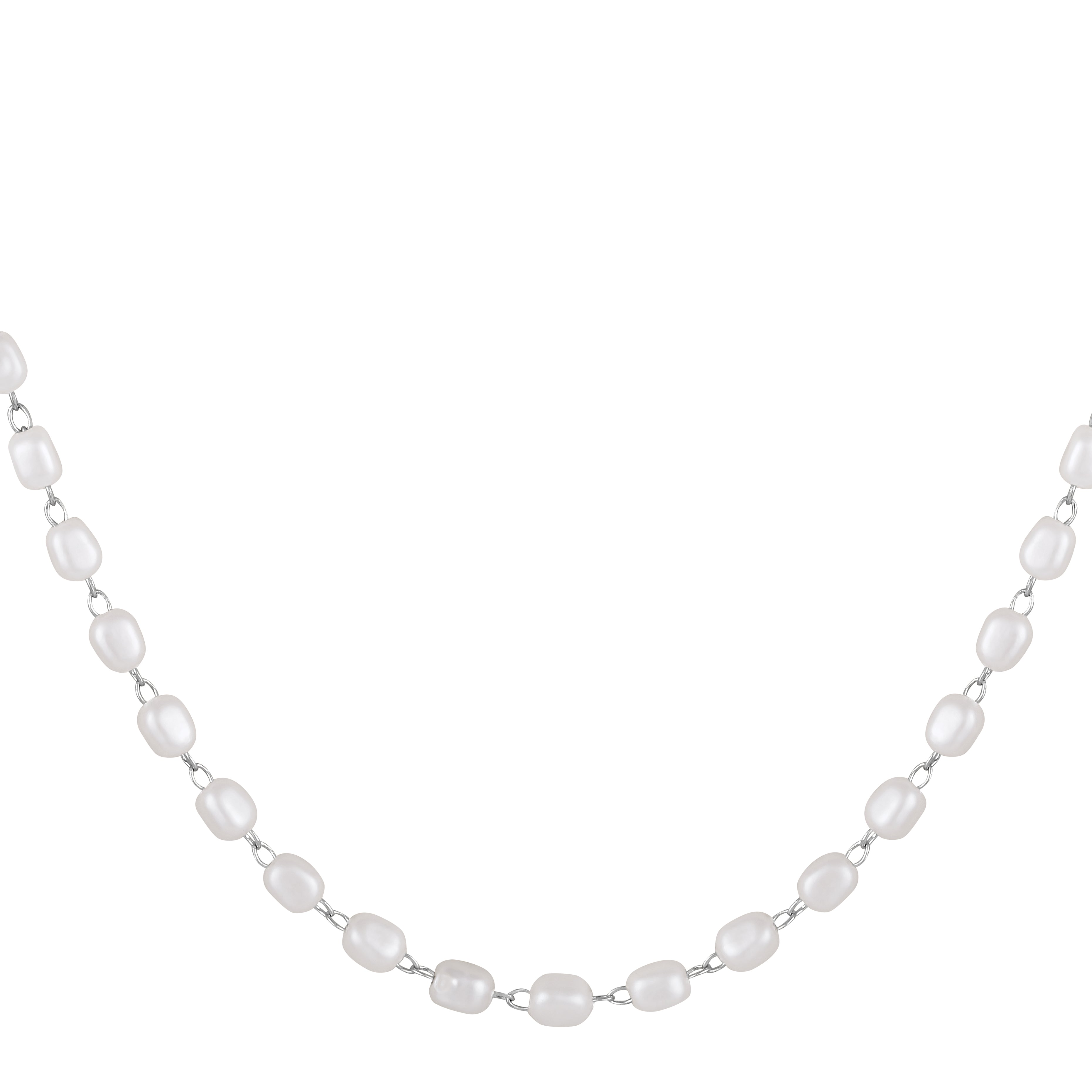 Mahi Lightweight Elegant White Artificial Pearl & Silver-Toned Necklace for Women (PS1101966R)