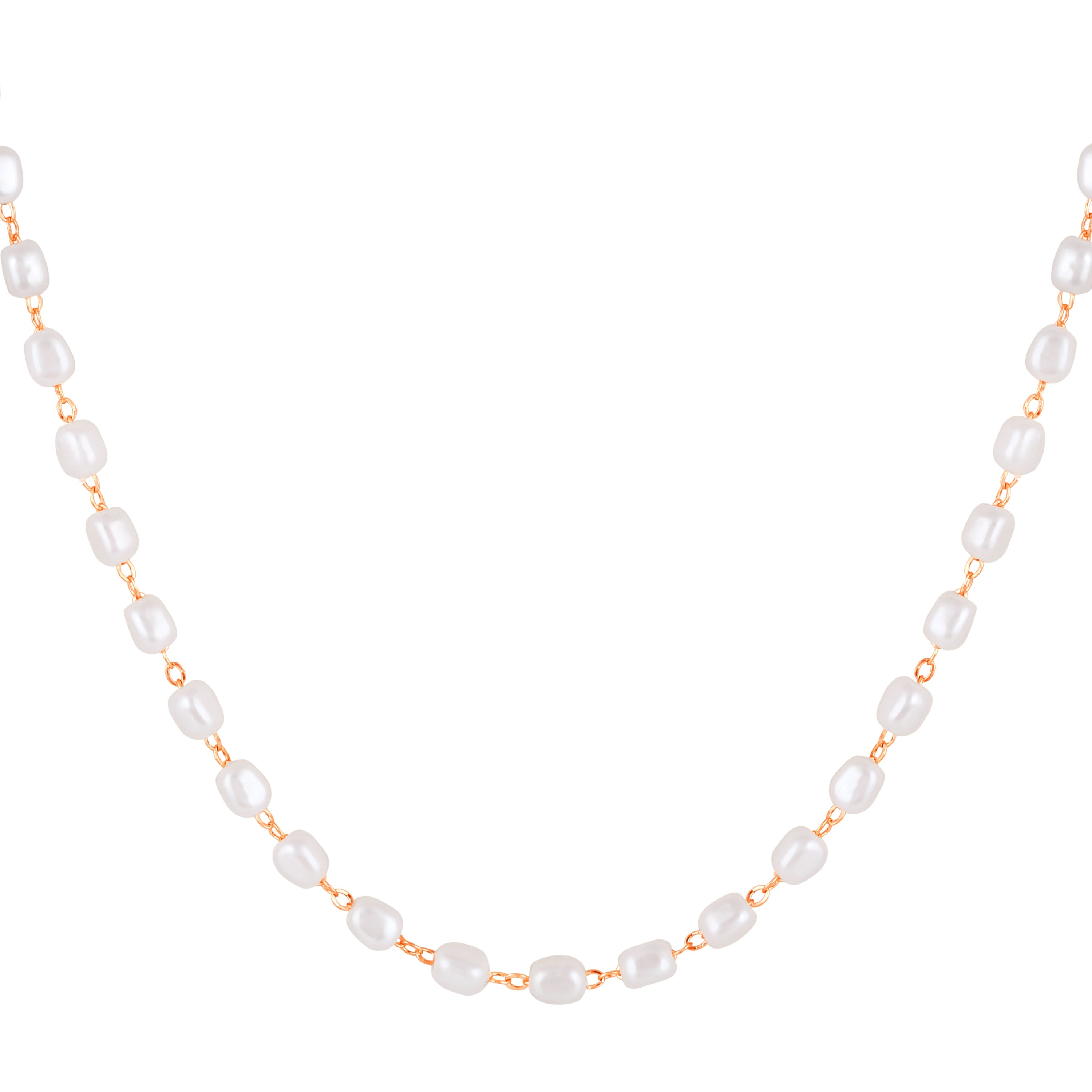 Mahi Lightweight Elegant White Artificial Pearl & Rose Gold-Toned Necklace for Women (PS1101968Z)