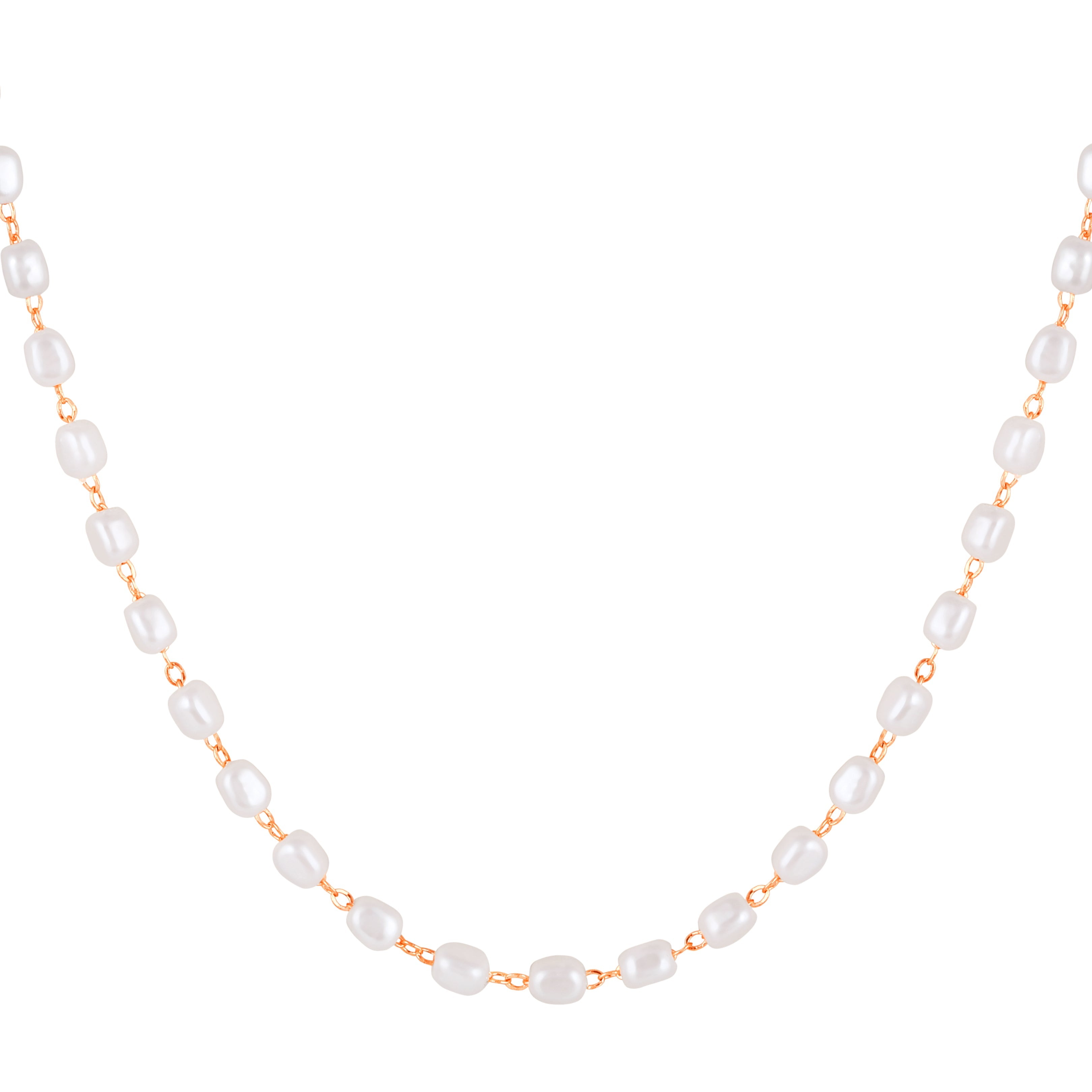 Mahi Lightweight Elegant White Artificial Pearl & Rose Gold-Toned Necklace for Women (PS1101968Z)
