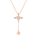 Mahi Angel Winged-Shaped & Heart Lariat Pendant Necklace with Dangling Heart Charm & Sparkling Stones | Rose-Gold Tone Chain for Women (PS1101969ZWhi)