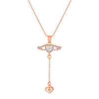 Mahi Angel Winged-Shaped & Heart Lariat Pendant Necklace with Dangling Heart Charm & Sparkling Stones | Rose-Gold Tone Chain for Women (PS1101969ZWhi)
