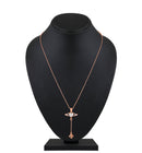 Mahi Angel Winged-Shaped & Heart Lariat Pendant Necklace with Dangling Heart Charm & Sparkling Stones | Rose-Gold Tone Chain for Women (PS1101969ZWhi)