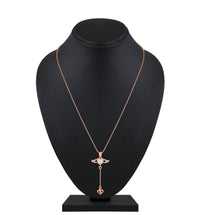 Mahi Angel Winged-Shaped & Heart Lariat Pendant Necklace with Dangling Heart Charm & Sparkling Stones | Rose-Gold Tone Chain for Women (PS1101969ZWhi)