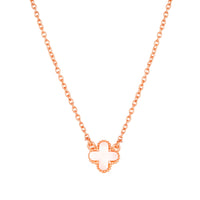 Mahi White Clover Pendant Necklace with Beaded Edge on Rose-Gold Tone Chain Pendant for Women (PS1101971ZWhi)
