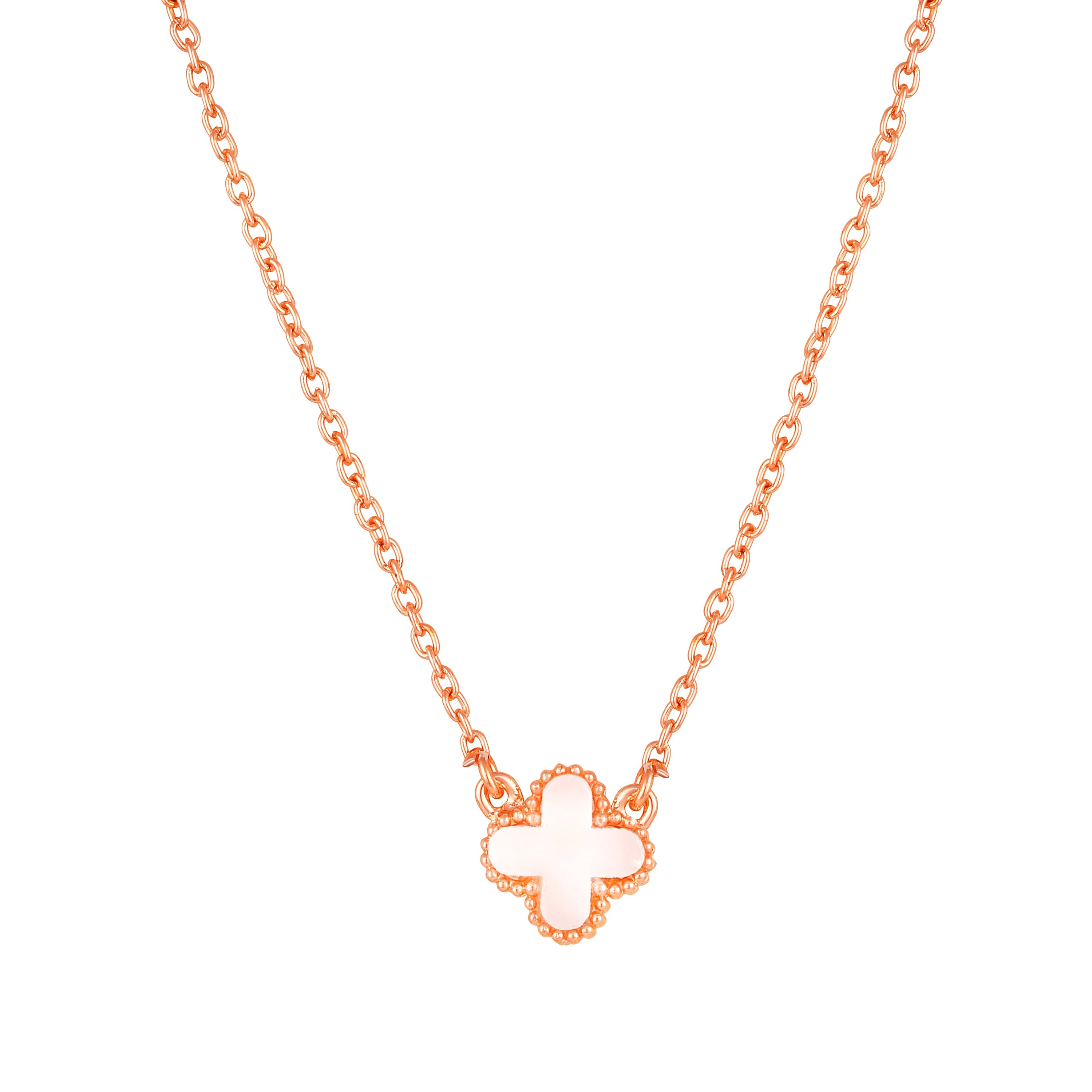 Mahi White Clover Pendant Necklace with Beaded Edge on Rose-Gold Tone Chain Pendant for Women (PS1101971ZWhi)