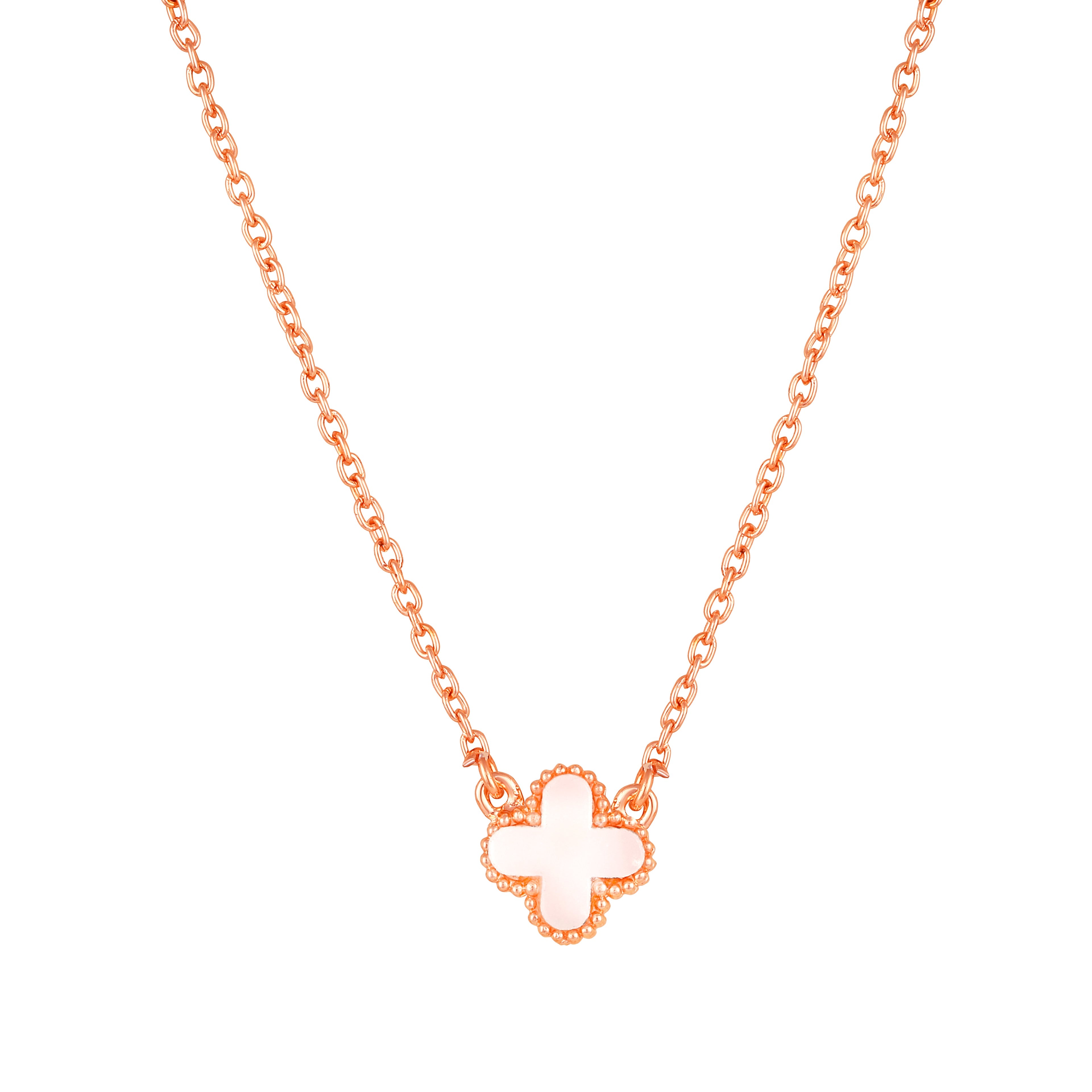 Mahi White Clover Pendant Necklace with Beaded Edge on Rose-Gold Tone Chain Pendant for Women (PS1101971ZWhi)