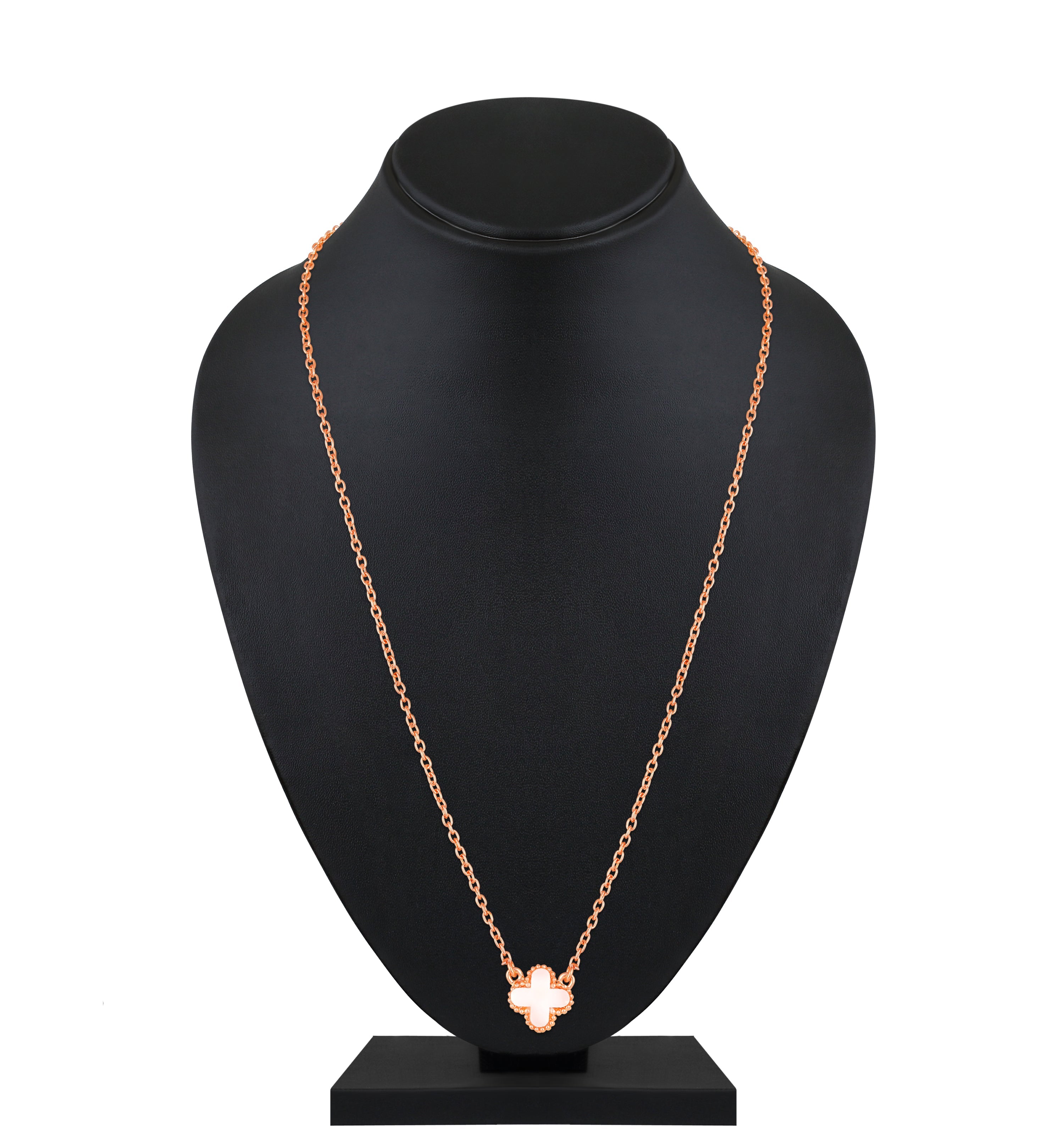 Mahi White Clover Pendant Necklace with Beaded Edge on Rose-Gold Tone Chain Pendant for Women (PS1101971ZWhi)