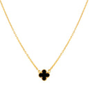 Mahi Black Clover Pendant Necklace with Beaded Edge on Gold Tone Chain Pendant for Women (PS1101972GBla)