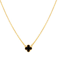Mahi Black Clover Pendant Necklace with Beaded Edge on Gold Tone Chain Pendant for Women (PS1101972GBla)