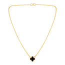 Mahi Black Clover Pendant Necklace with Beaded Edge on Gold Tone Chain Pendant for Women (PS1101972GBla)