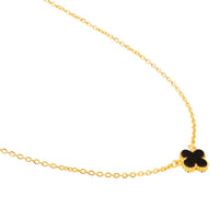 Mahi Black Clover Pendant Necklace with Beaded Edge on Gold Tone Chain Pendant for Women (PS1101972GBla)