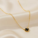 Mahi Black Clover Pendant Necklace with Beaded Edge on Gold Tone Chain Pendant for Women (PS1101972GBla)