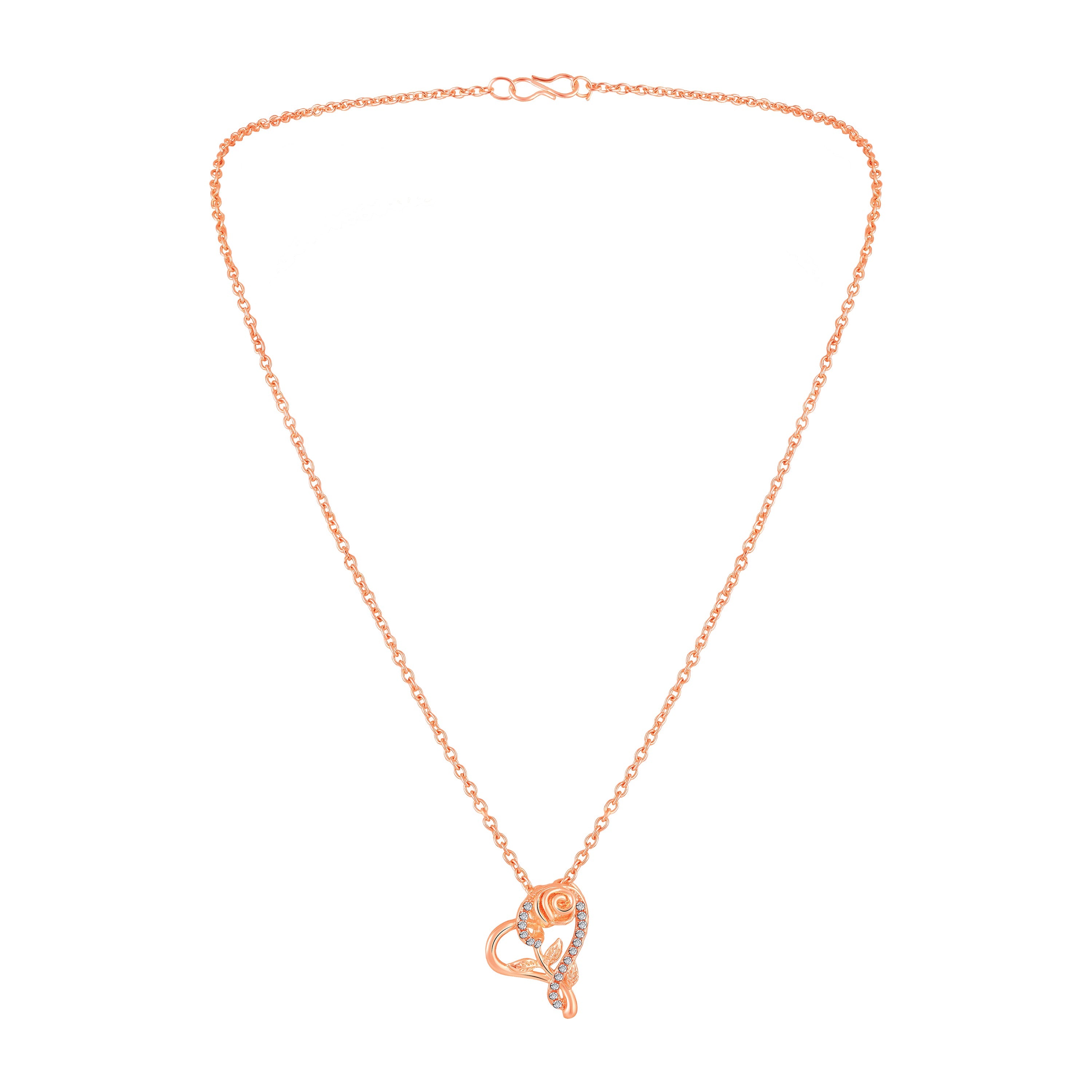 Mahi Rose & Heart Shaped Sparkling White Crystals Pendant Necklace for Women (PS1101973ZWhi)