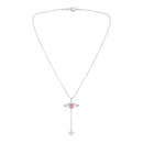 Mahi Winged Heart Pink Crystal Lariat Pendant Necklace with Dangle Heart Charm | Silver Finish (PS1101975RPin)