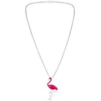 Mahi Swan-Shaped Artificial Pearl Pendant Necklace | Pink Enamel Bird-Theme Charm | Silver-Tone Chain for Women (PS1101976RPin)
