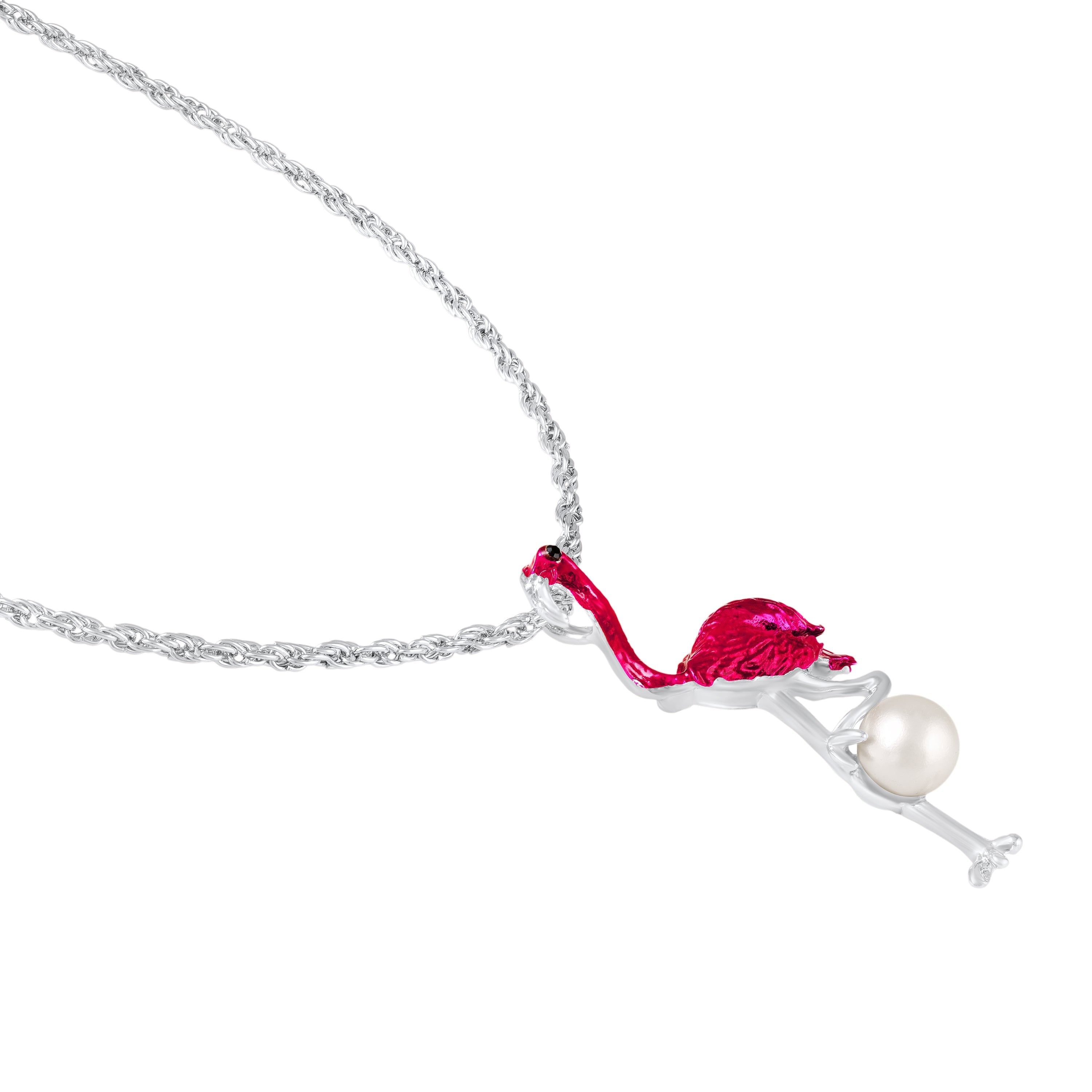 Mahi Swan-Shaped Artificial Pearl Pendant Necklace | Pink Enamel Bird-Theme Charm | Silver-Tone Chain for Women (PS1101976RPin)