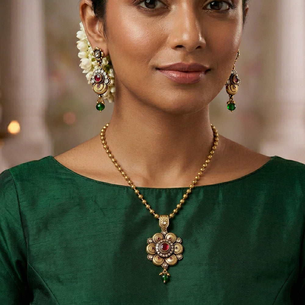 Js Fashion  Basundi flower designed pendant set