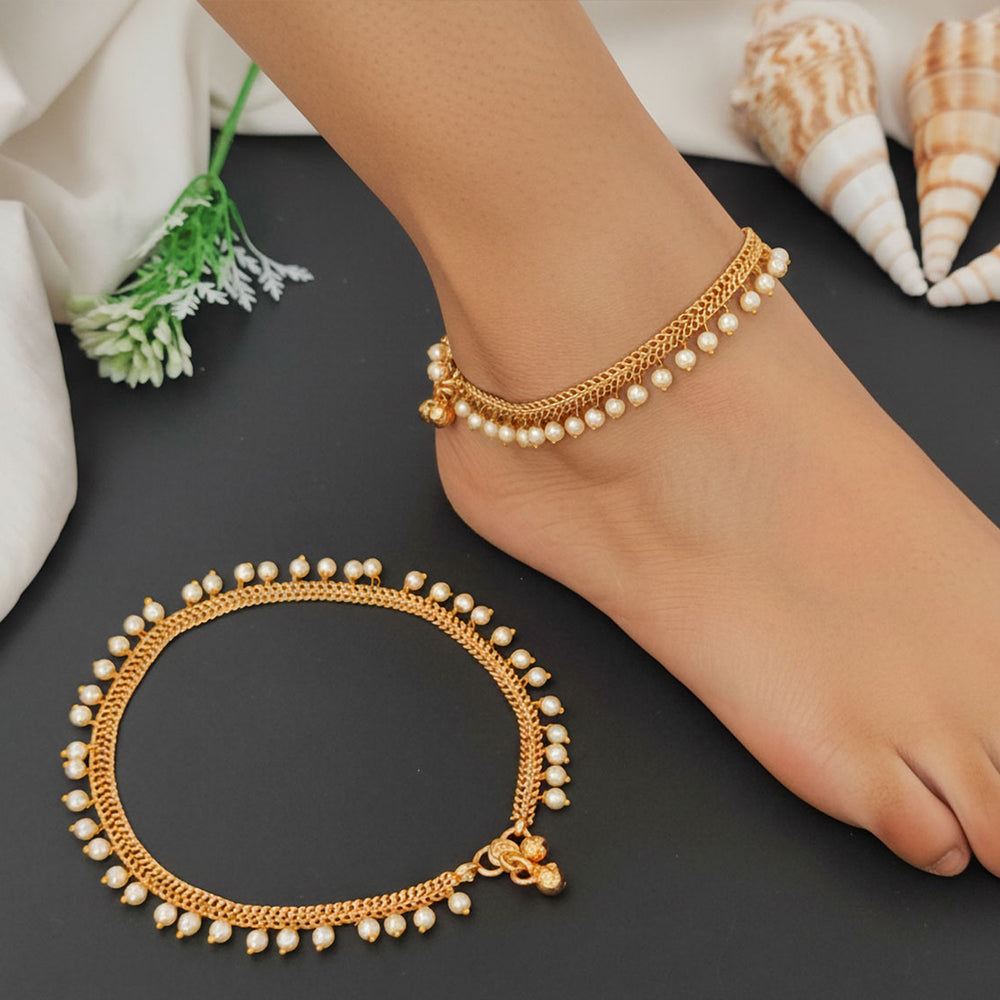 JS Fashion Royal High Gold Pearl Designer Anklet (Payal)