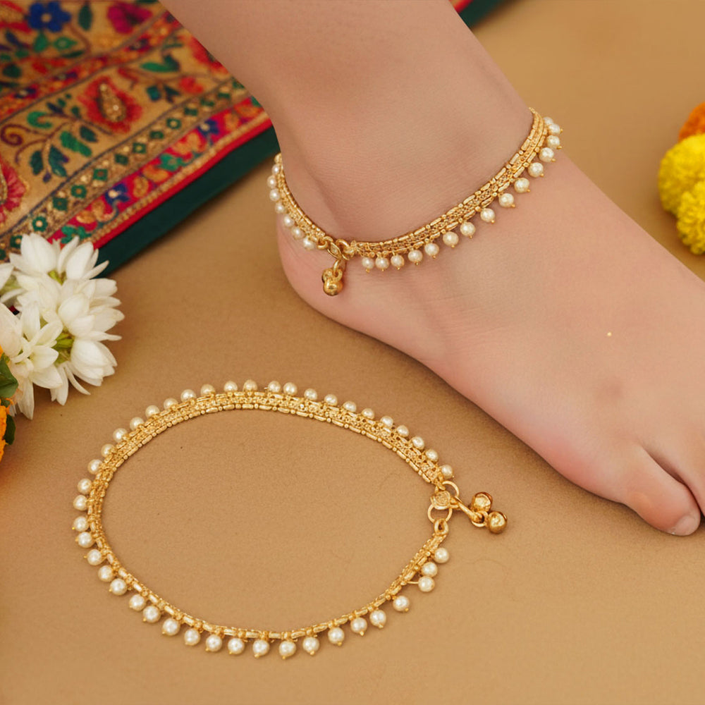 JS Fashion Royal High Gold Pearl Designer Anklet (Payal)
