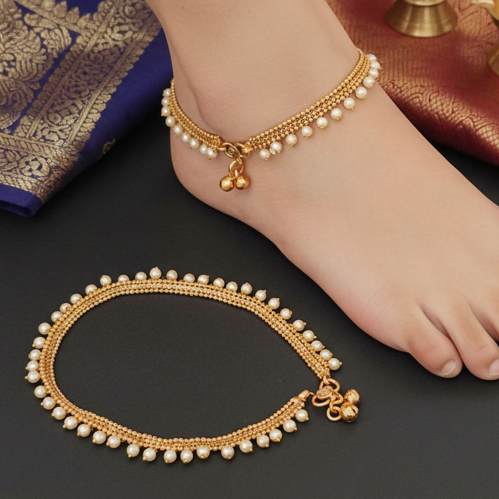 JS Fashion Royal High Gold Pearl Designer Anklet (Payal)