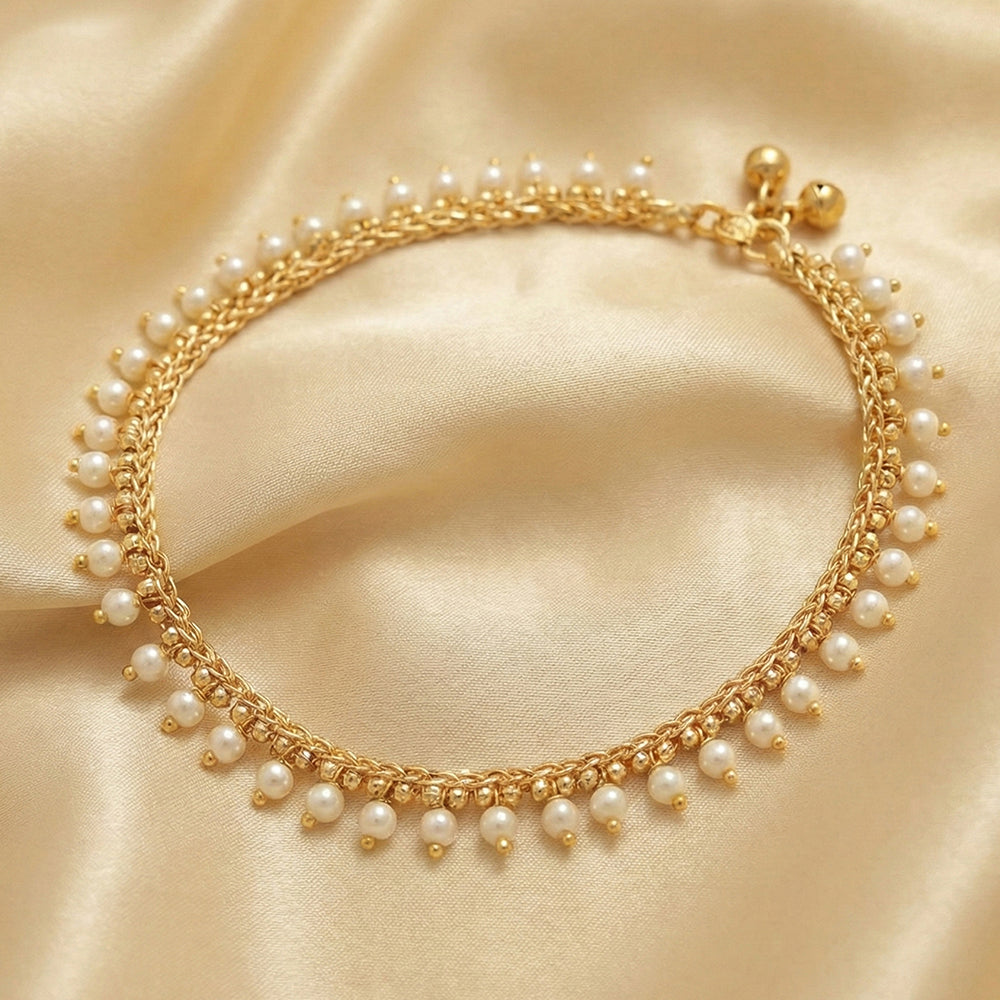 JS Fashion Royal High Gold Pearl Designer Anklet (Payal)