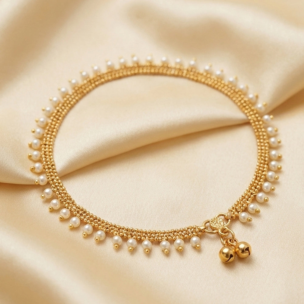 JS Fashion Royal High Gold Pearl Designer Anklet (Payal)
