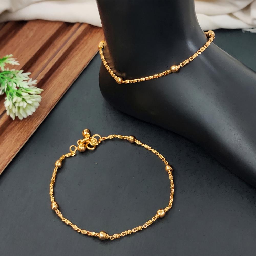 Js Fashion  Premium Gold Finish Beaded Anklet Lightweight Payal