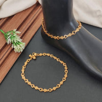 Js Fashion  Designer High Gold Floral Heart Anklet Payal
