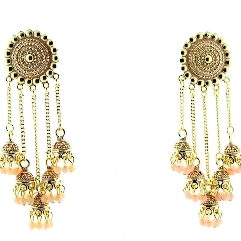 Subhag Alankar Peach Stylish & Party Wear Danglers Latest Collection 5 Layer Latkan Earrings for Girls and Women.Alloy Drops & Danglers