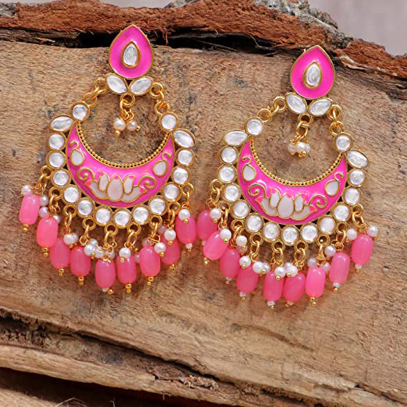 Subhag Alankar Light Pink Plated Pink Meenakari kundan Alloy Chandbali Earrings