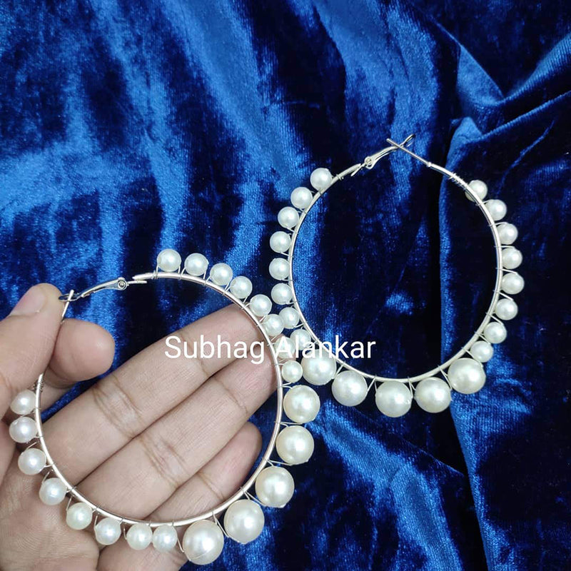 Subhag Alankar White Attractive Pearl Earring For Girls and Women,Hoop Earring